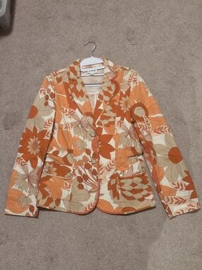 Ann Taylor Loft Coral Cotton Floral Blazer